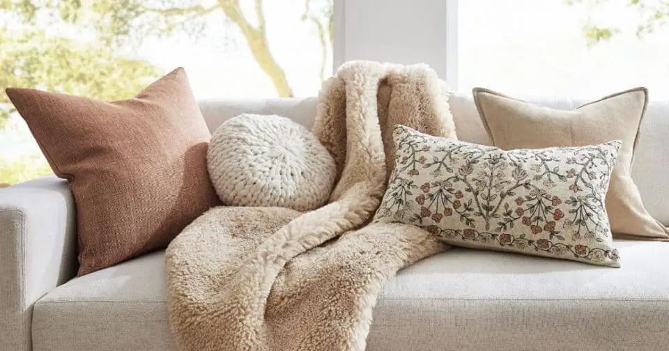 Textured Throws and Pillows on Sofa